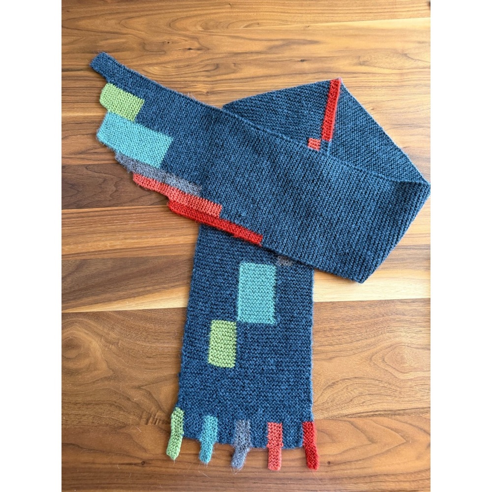 Little Journeys Chicago Scarf Gray Multi Hand Made Alpaca Bend Colorblock Fringe